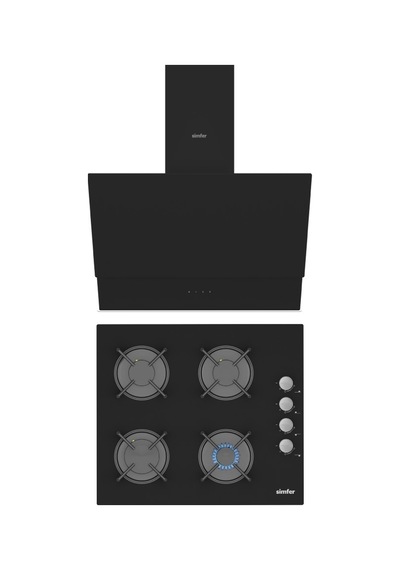 Simfer QS Siyah 2'li Cam Ankastre Set (3500 Ocak + 8703 Davlumbaz)