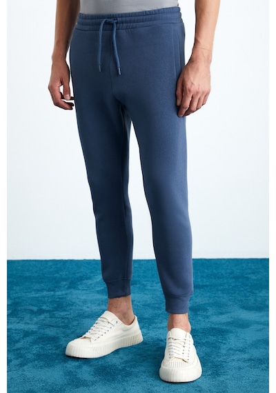 HAKONE  Erkek Basic Yumuşacık Regular Fit Lastikli Paça Organik Pamuklu İndigo Eşofman Altı