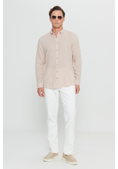 AC&Co / Altınyıldız Classics Erkek Bej %100 Pamuk Flamlı Slim Fit Dar Kesim Düğmeli Yaka Armürlü Gömlek Bej AC&Co / Altınyıldız Classics Erkek Bej %100 Pamuk Flamlı Slim Fit Dar Kesim Düğmeli Yaka Armürlü Gömlek Bej