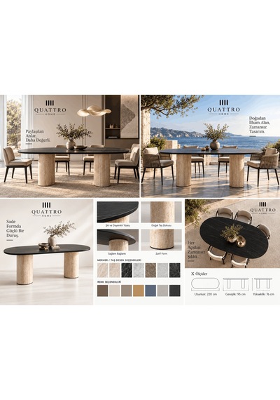 Petra Modern Elips Doğal Taş Dokulu Çift Silindir Ayaklı Yemek Masası Abanoz - Beyaz Petra Modern Elips Doğal Taş Dokulu Çift Silindir Ayaklı Yemek Masası Abanoz - Beyaz