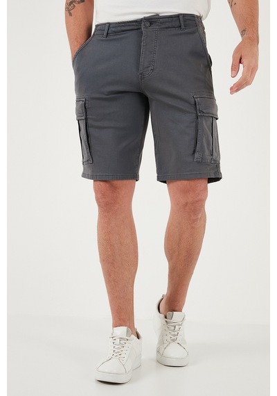 Buratti Streç Pamuklu Regular Fit Normal Bel Kargo Cepli Erkek Şort 4510S79Milan Gri