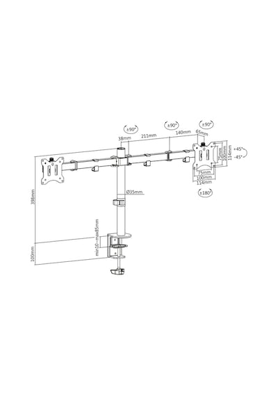 Digitus DA-90400 17"-32" 2x8 KG (Maks.) Sıkıştırmalı İkili Monitör Tutucu Siyah