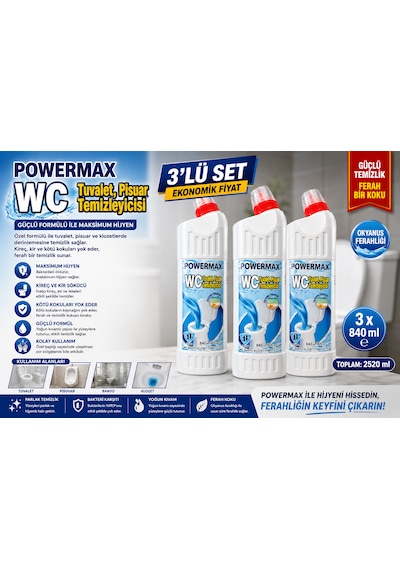 Powermax Wc Tuvalet Temizleyici 840 Ml X3 Set Klozet Ve Wc Temizlik Ürünü