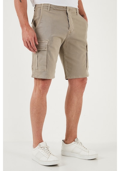 Buratti Streç Pamuklu Regular Fit Normal Bel Kargo Cepli Erkek Şort 4510S79Milan Bej