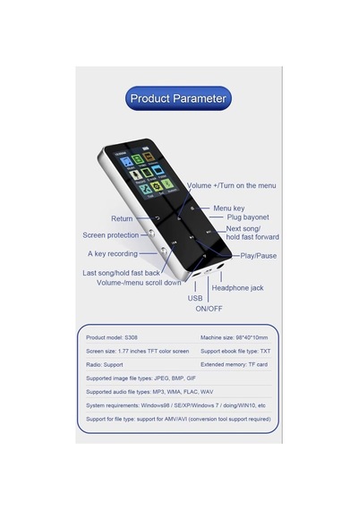 Junglee Bluetooth Lu Mp3-mp4 Çalar Ses Kayıt Fm Radyolu Şarjlı Mp4 Player Dahili Hoparlör 8gb Hafızalı Pembe