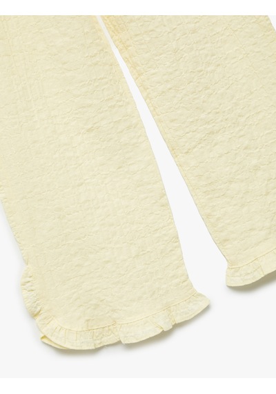 Koton Crinkle Fırfır Detaylı Beli Lastikli Geniş Paça Pantolon Sarı 5smg40060aw Sarı