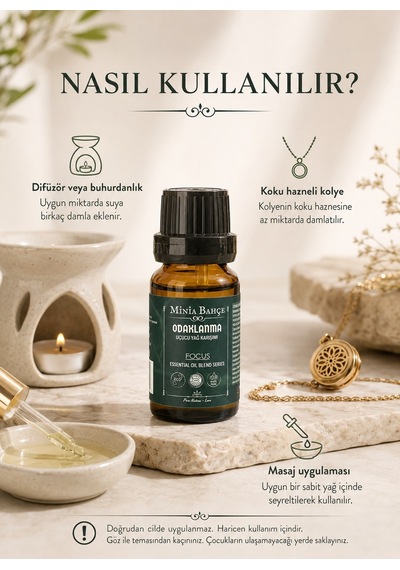 Minia Bahçe Odaklanma Focus Uçucu Yağ Karışımı Bergamot Nane ve Nioli Yağları 10 ML