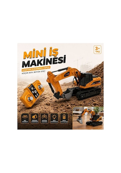 Şarjlı Mini Metal Kepçe 1:64 Ölçek Uzaktan Kumandalı Kepçe Metal 9 Kanallı Full Fonskiyonlu Sarı