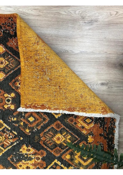 Turuncu Çift Taraflı Modern Vintage Yıkanabilir Antibakteriyel Halı - Yo015btumu