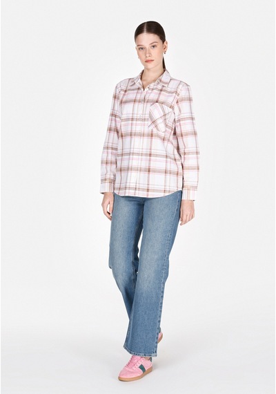 Colin's Colins Regular Fit Shirt Neck Ekoseli Kadın Bej Uzun Kol Gömlek Cl1073285 Cl1073285 Q1.v1 Beı Bej