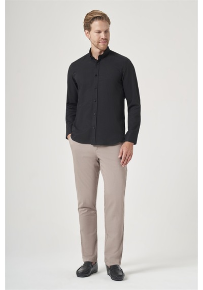 İmza Siyah Düğmeli Yaka Oxford Slim Fit Pamuklu Gömlek 1004265284