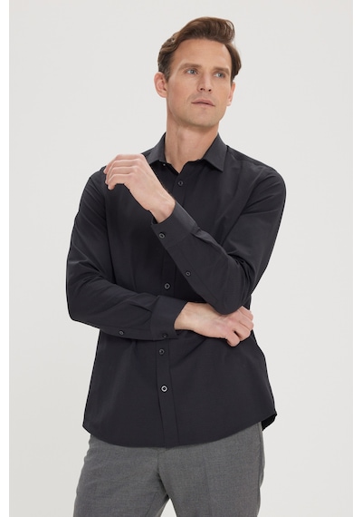 AC&Co / Altınyıldız Classics Erkek Sıyah Slim Fit Dar Kesim Klasik Yaka Pamuklu Armürlü Gömlek Siyah AC&Co / Altınyıldız Classics Erkek Sıyah Slim Fit Dar Kesim Klasik Yaka Pamuklu Armürlü Gömlek Siyah