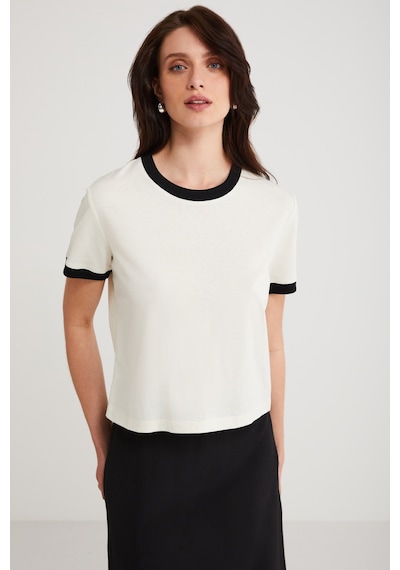 Ethıquet Ashley Kadın %100 Organik Pamuk Biyeli Regular Fit Normal Kalıp Bisiklet Yaka Ekru T-shirt