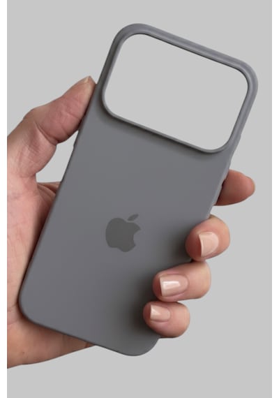 Iphone 17 Pro Uyumlu Kılıf Logolu Lansman Soft Yumuşak Içi Kadife Silikon Kapak Gri