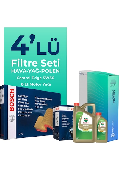 Bosch BMW 6.30 Benzinli Filtre Bakım Seti Castrol Motor Yağlı (2004-2010) 4 Lü