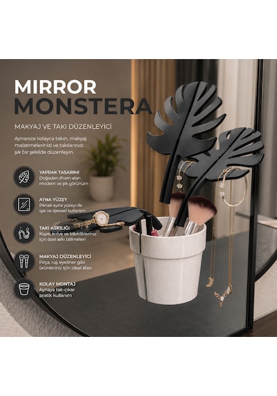 Mirror Monstera Aynaya Yapışan Makyaj Ve Takı Düzenleyici Monstera Yapraklı Modern Organizer 3d Baskı Dekoratif Ayna Aksesuarı Siyah - Beyaz Mirror Monstera Aynaya Yapışan Makyaj Ve Takı Düzenleyici Monstera Yapraklı Modern Organizer 3d Baskı Dekoratif Ayna Aksesuarı Siyah - Beyaz