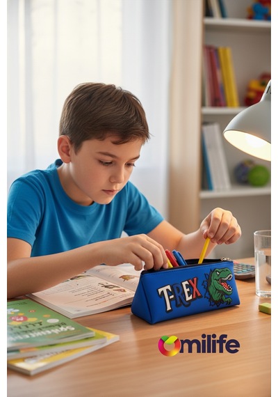 T-rex Tasarımlı Pvc Kalem Kutusu Dayanıklı Silikon Yapı, Çocuklar İçin Şık Ve Kullanışlı Saklama Kutusu, Çevre Dostu Ve Uzun Ömürlü Lacivert