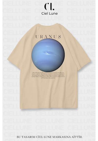 Nevermind Unisex Kadın Erkek Uranüs Baskılı Özel Tasarım Oversize Bej