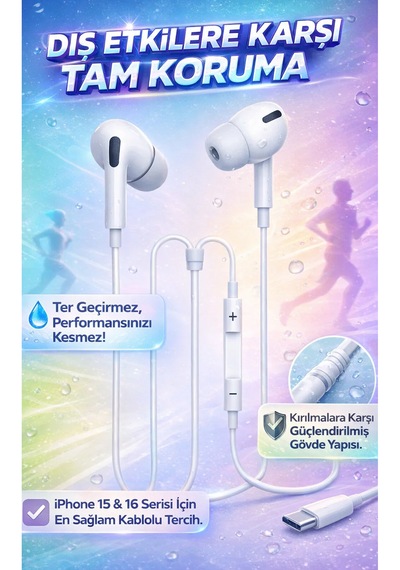 Type-c Kablolu Kulaklık Apple Uyumlu iPhone 15 16 Serisi Ve Android Type-c Telefonlarla  Mikrofonlu Diğer