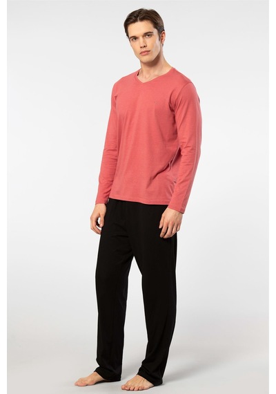 Cacharel Erkek Uzun Kollu Modal Pijama Takım 2237/mercan Mercan