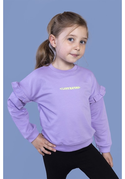 Toontoy Kız Çocuk Kolları Fırfır Detaylı Nakışlı Sweatshirt Lila