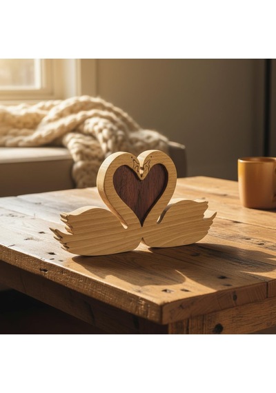 Simdale Wood İsimli Ahşap Kuğu Ve Gizli Kalp - Romantik Puzzle Biblo
