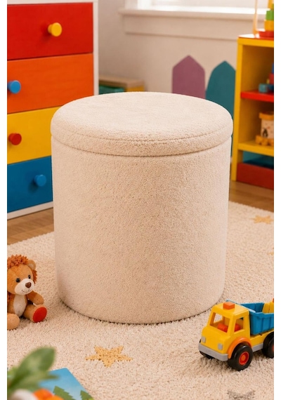 Sandıklı Peluş Puf 40x40x42 Cm Dekoratif Oturma Pufu Makyaj Masası Taburesi Çok Renkli