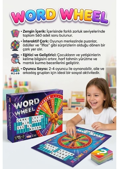 Çarkı-felek Kelime Oyunu 560 Sorulu 4 Kişilik Eğlenceli Zeka Geliştirici Aile Kutu Oyunu