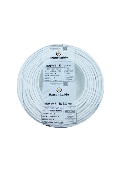 Öznur Marka %100 Bakır 3x1.5 Mm Beyaz Ttr Elektrik Kablosu 20 Metre