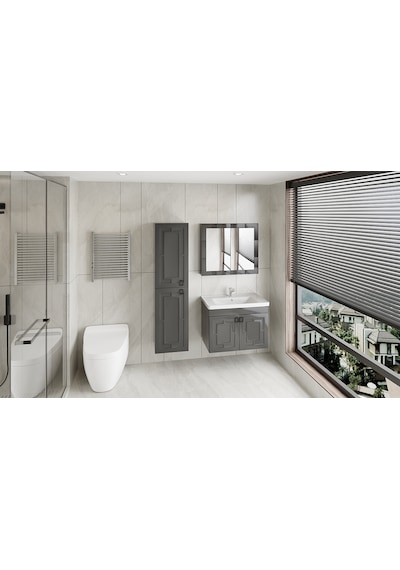 Mr Clk Antrasit Gri 80 Cm Banyo Alt Dolap + Üst Dolap + Yan Boy Dolap +lavabo Antrasit - Gri Mr Clk Antrasit Gri 80 Cm Banyo Alt Dolap + Üst Dolap + Yan Boy Dolap +lavabo Antrasit - Gri