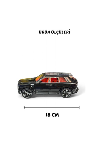 Siyah Rolls Royce Cullinan Metal Model Araba 1:32 - Sesli Işıklı Kapıları Açılan Oyuncak Jip 18 Cm