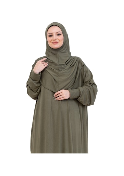 Modish Group Tek Parça Namaz Elbisesi Seti, Viskon Yumuşak Tesettür Abaya, Rahat Hazır Şal Başörtüsü Takım Haki