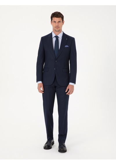 Cacharel Lacivert Slim Fit Çizgili Kırlangıç Yaka Takım Elbise Cacharel Lacivert Slim Fit Çizgili Kırlangıç Yaka Takım Elbise