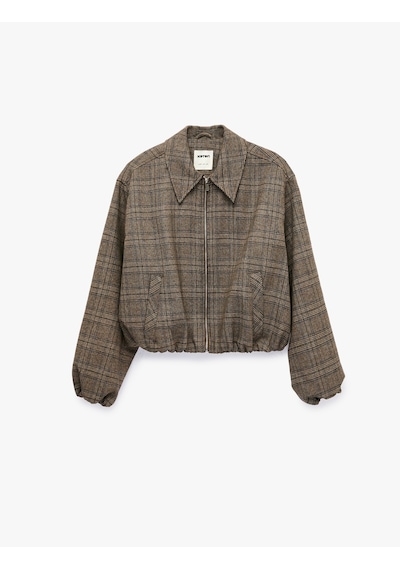 Koton Cepli Fermuarlı Ekose Oversize Bomber Ceket Kahverengi Ekose 7wak50019pw