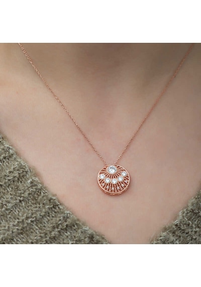 925 Ayar Gümüş Etnik Desenli Rose Kadın Gümüş Kolye Gri