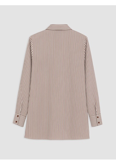 LC Waikiki Lc Waıkıkı Kahverengi Çizgili Poplin Kadın Gömlek Tunik