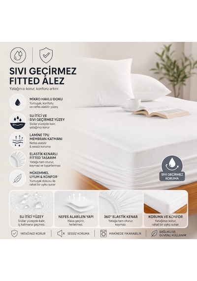 Mikro Fitted Su Sıvı Geçirmez Yatak Koruyucu Alez 100 200