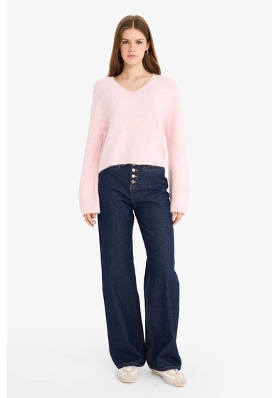 Defacto Regular Fit V Yaka Kazak F4800ax25wnpn83 Pembe