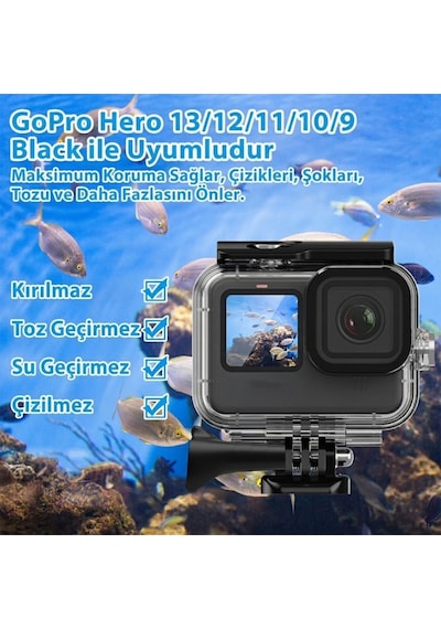 Sanger Hero 9-10-11-12-13 Uyumlu 30m Su Geçirmez Sualtı Housing Kılıfı Şeffaf