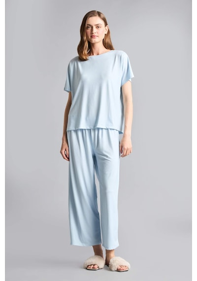 Defacto Regular Fıt Kısa Kollu 2li Softshell Pijama Takım H7011ax26smbe745 Mavi-be745