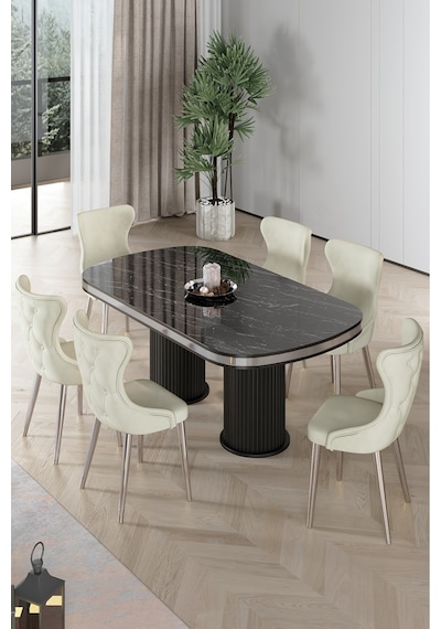 Canisa Galya Serisi Lak Panel 90x168 Sabit Sonata Mutfak Masa Takımı 6 Krem Sandalye Sonata Masa Krem Sandalye Canisa Galya Serisi Lak Panel 90x168 Sabit Sonata Mutfak Masa Takımı 6 Krem Sandalye Sonata Masa Krem Sandalye