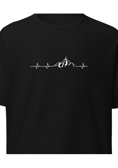 Wildstyle Dağ Kalp Atışı Çizgi Doğa Macera Dağcı Baskılı Unisex Pamuklu Tişört Siyah