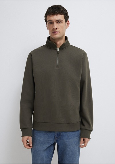 Mavi - Yarı Fermuarlı Haki Basic Sweatshirt 0s10278-71553 Yeşil