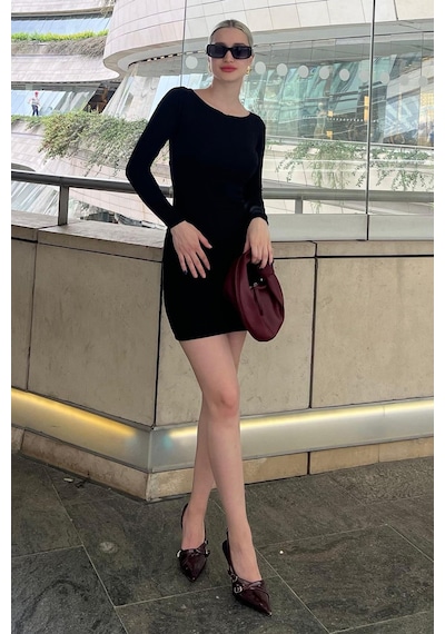 Madmext Siyah Madonna Yaka Mini Elbise Mg2041-siyah Siyah