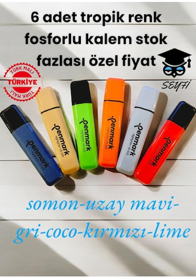 6 Adet Tropik Renk Fosforlu Kalem Stok Fazlası Özel Fiyat Türk Malı Çok Renkli 6 Adet Tropik Renk Fosforlu Kalem Stok Fazlası Özel Fiyat Türk Malı Çok Renkli