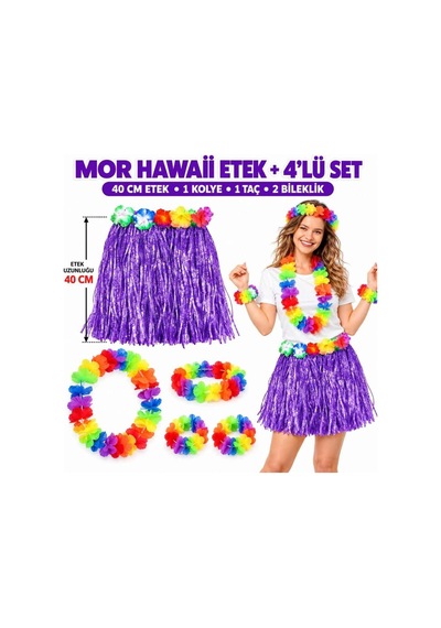 Luau Aloha Mor Hawaii Etek 40 Cm Ve 4 Lü Hawaii Seti