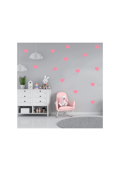5cm Ebadında Kalp Duvar Sticker Seti - 125 Adet Bebe Pembe