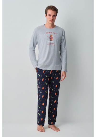 Suwen Ginger Erkek Pamuklu Pijama Takımı Msh10510338628 Lacivert