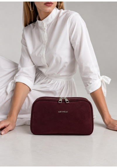 Just Polo Kadın Çok Bölmeli Süet Lüks Tasarımlı Çapraz Askılı Omuz Çantası Shoulder Bag Bordo