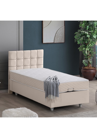 Tavira Tek Kişilik Baza Başlık Letto Yatak Seti - Krem 90 x 190